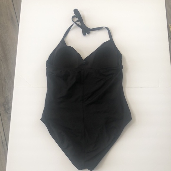 Apt 9 one piece swimsuit in black with v neckline and tie around straps on neck - Picture 5 of 9